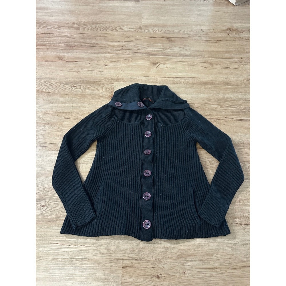 Reiss Black Chunky Rib Knit Cardigan Sweater Women's Small Button Front wool